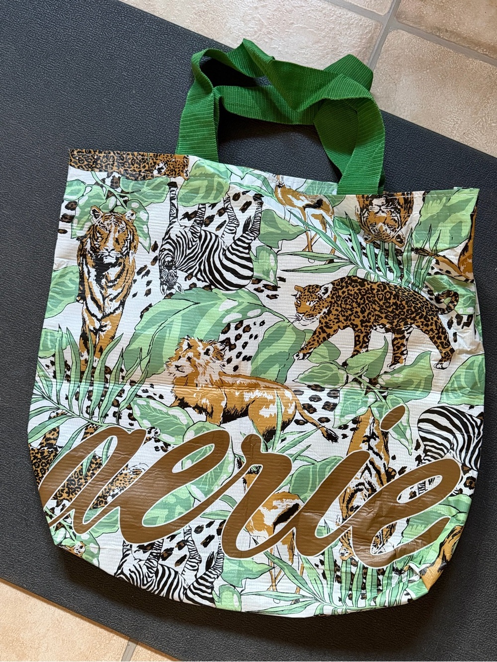 aerie Green Jungle Animal-Print Tote with Gold Script